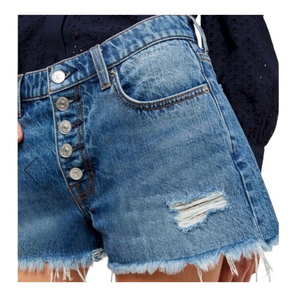 7 For All Mankind Monroe Denim Cut-Off Shorts With Exposed Button Women's 24 - Picture 3 of 10